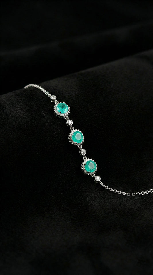 925 Ayar Paraiba Taşlı Rodyum Yuvarlak Anturaj Gümüş Bileklik