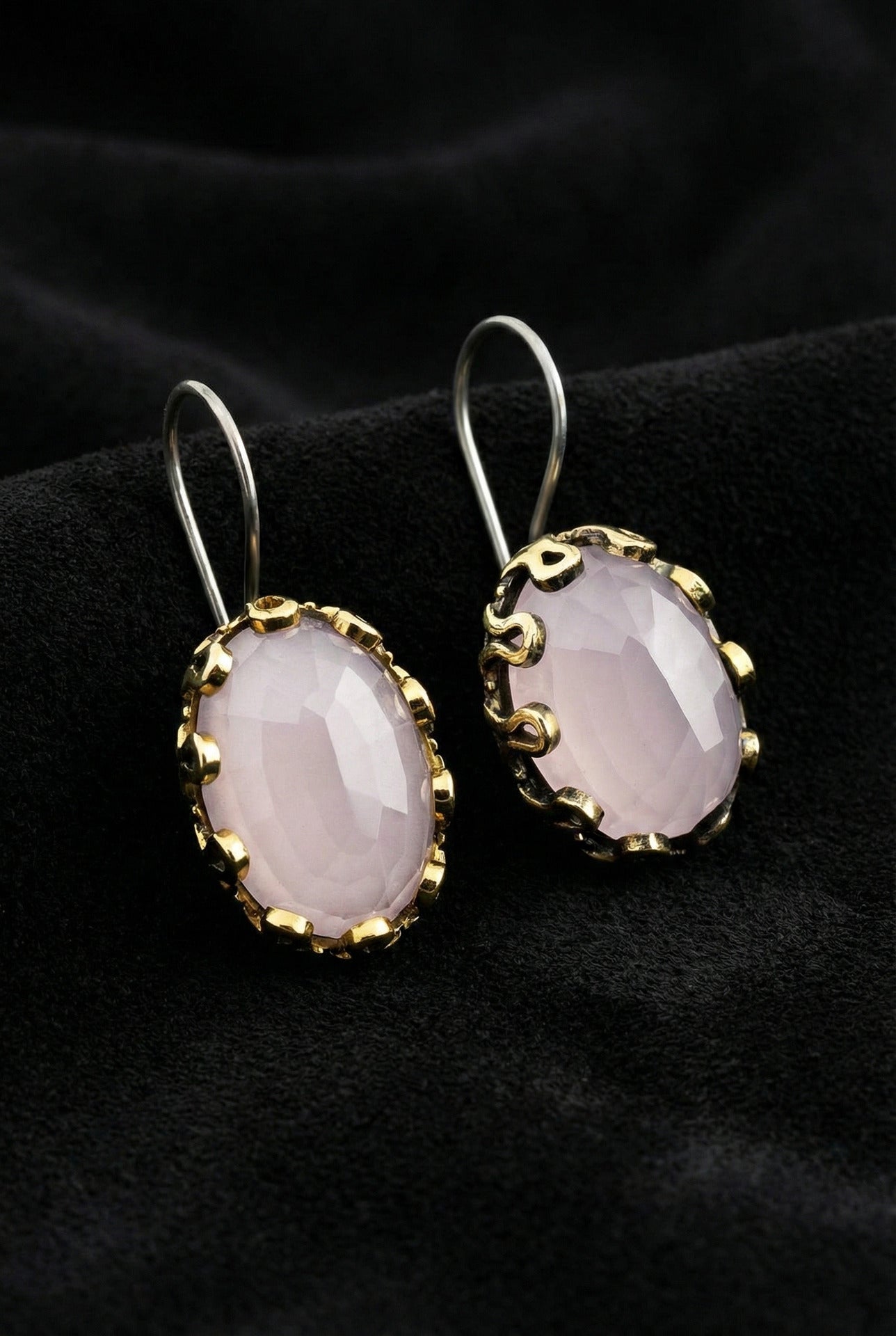 Pembe Kuvars Taşlı Otantik Gümüş Kadın Küpe