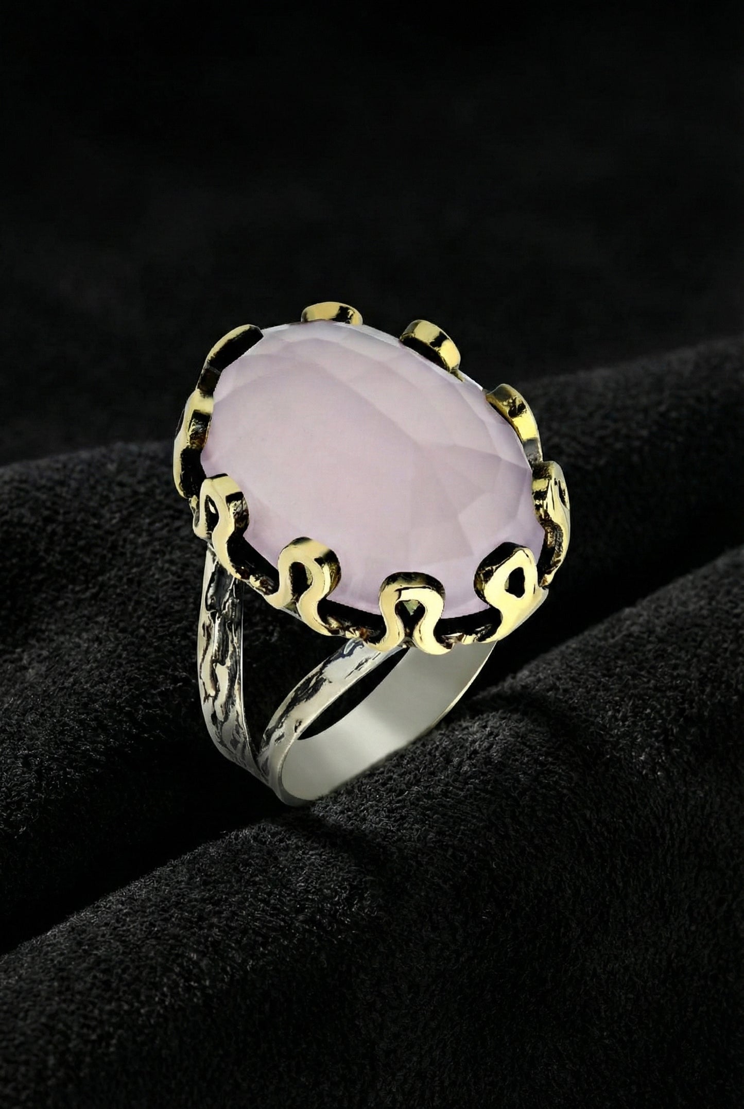 Pembe Kuvars Taşlı Otantik Gümüş Kadın Set