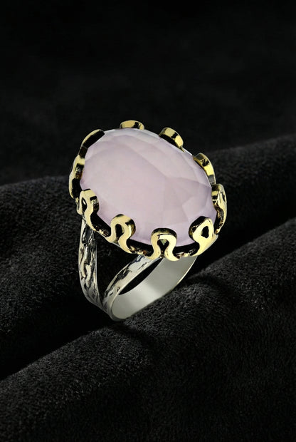Pembe Kuvars Taşlı Otantik Gümüş Kadın Set