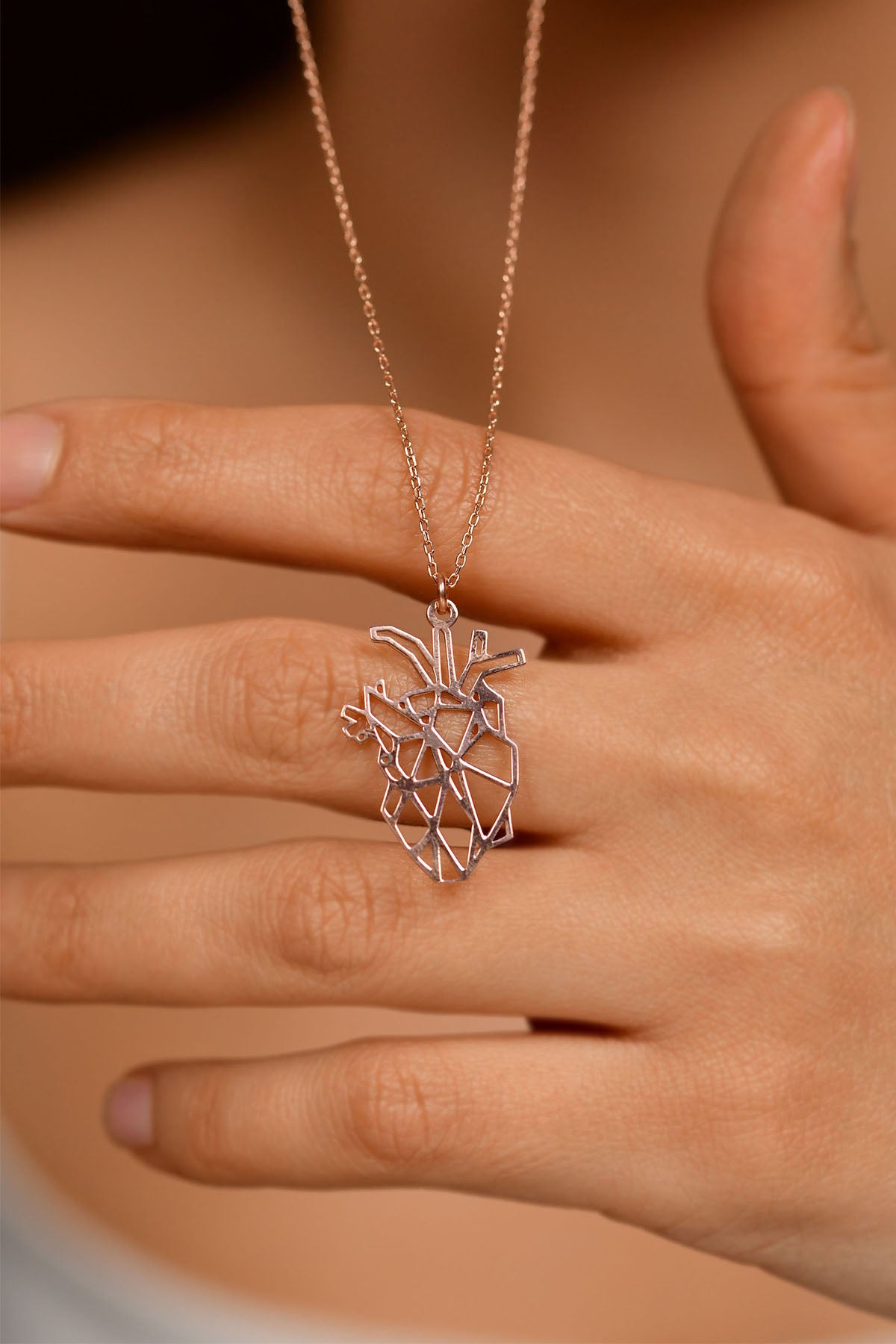 925 Ayar Rose Özel Tasarım Origami Kalp Gümüş Kolye