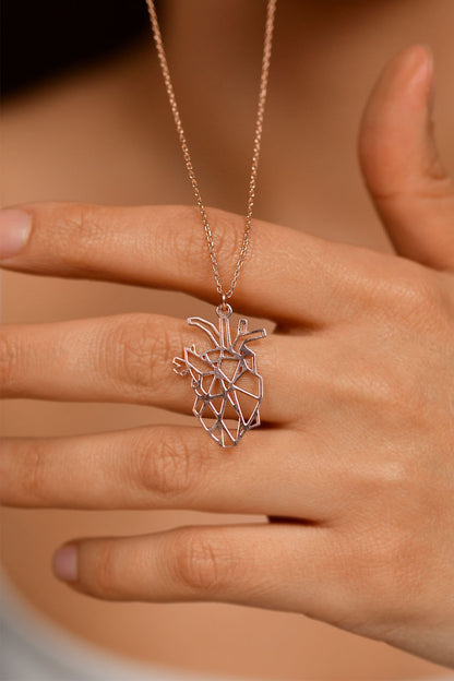 925 Ayar Rose Özel Tasarım Origami Kalp Gümüş Kolye