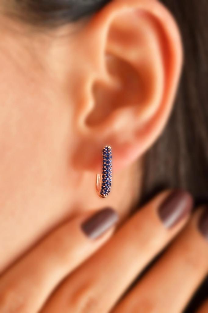 Safir Taşlı 925 Ayar Gümüş Oval Kadın Küpe