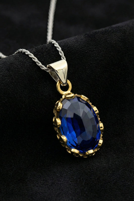 Safir Taşlı Otantik Gümüş Kadın Kolye
