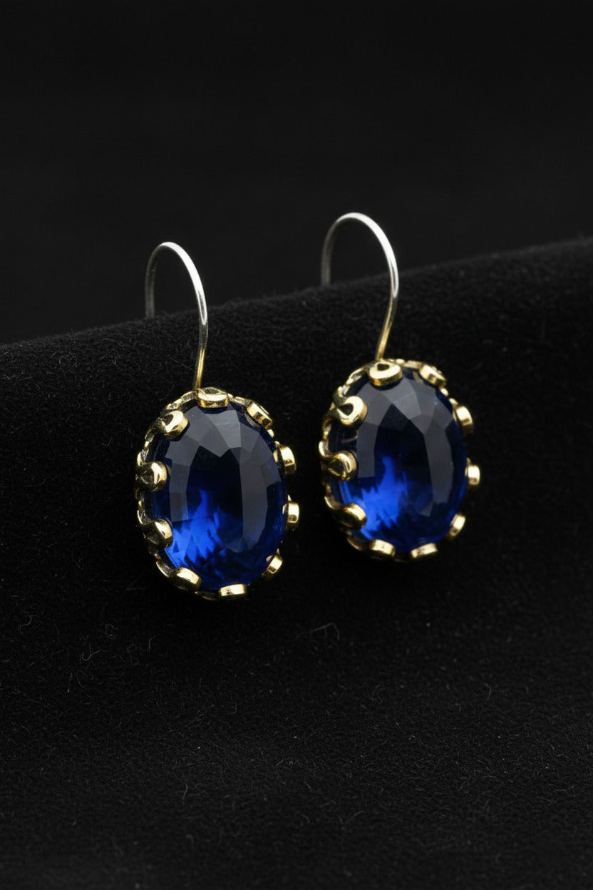 Safir Taşlı Otantik Gümüş Kadın Küpe