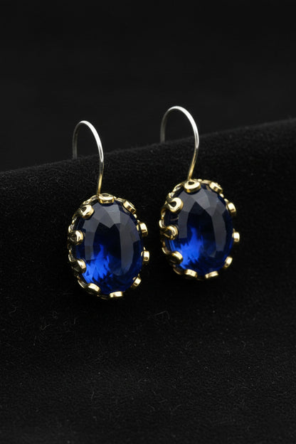 Safir Taşlı Otantik Gümüş Kadın Küpe