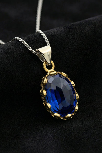 Safir Taşlı Otantik Gümüş Kadın Set
