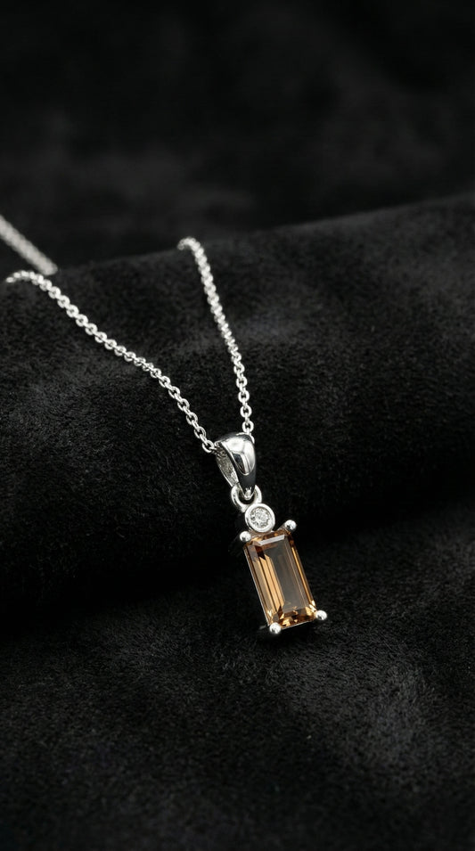 925 Ayar Kasım Sitrin Doğal Taşlı Rodyum Tektaş Baget Gümüş Kolye
