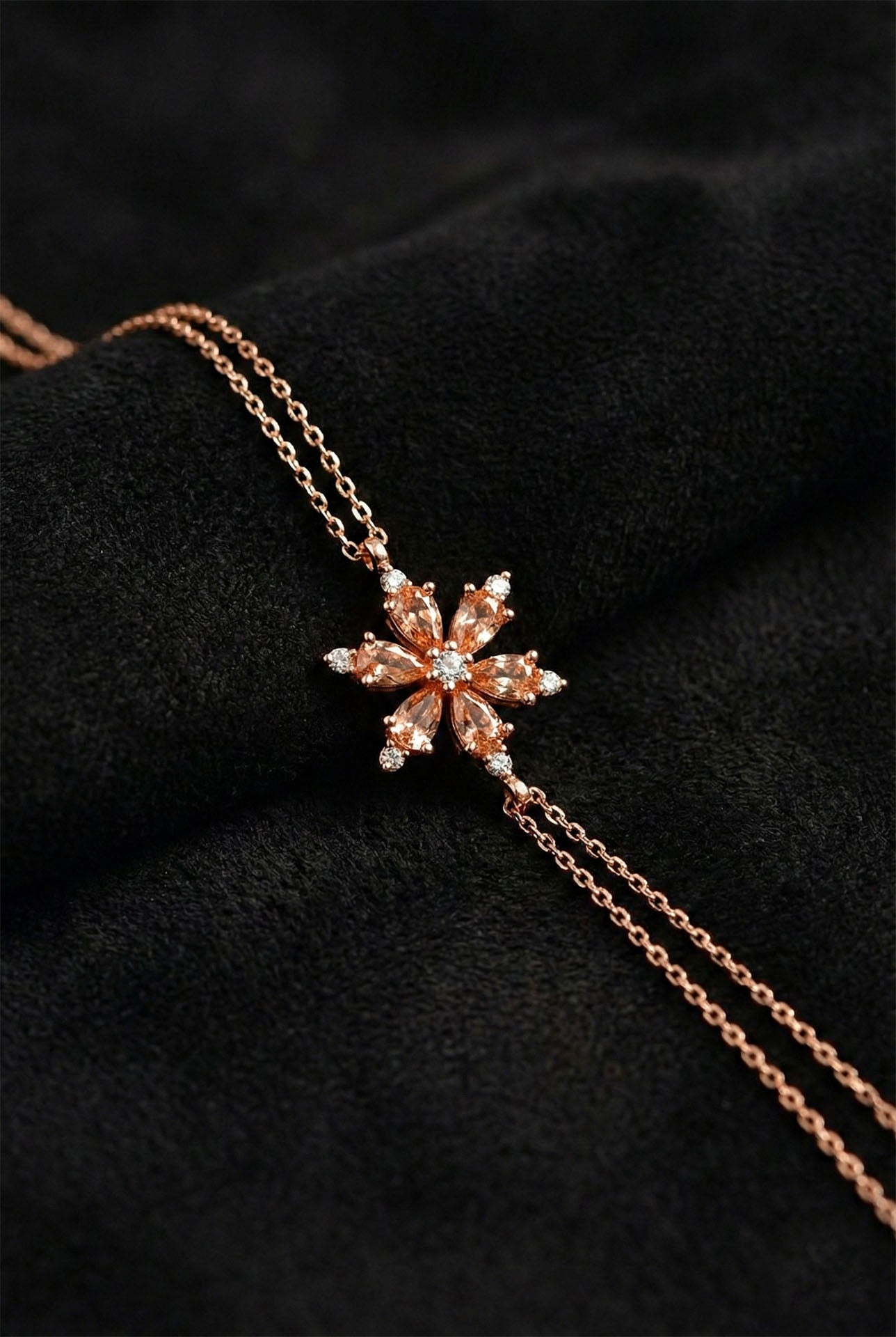 925 Ayar Sitrin Taşlı Rose Lotus Çiçeği Gümüş Bileklik