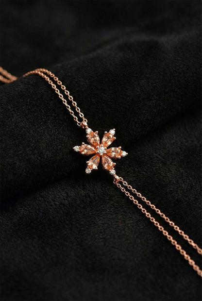 925 Ayar Sitrin Taşlı Rose Lotus Çiçeği Gümüş Bileklik