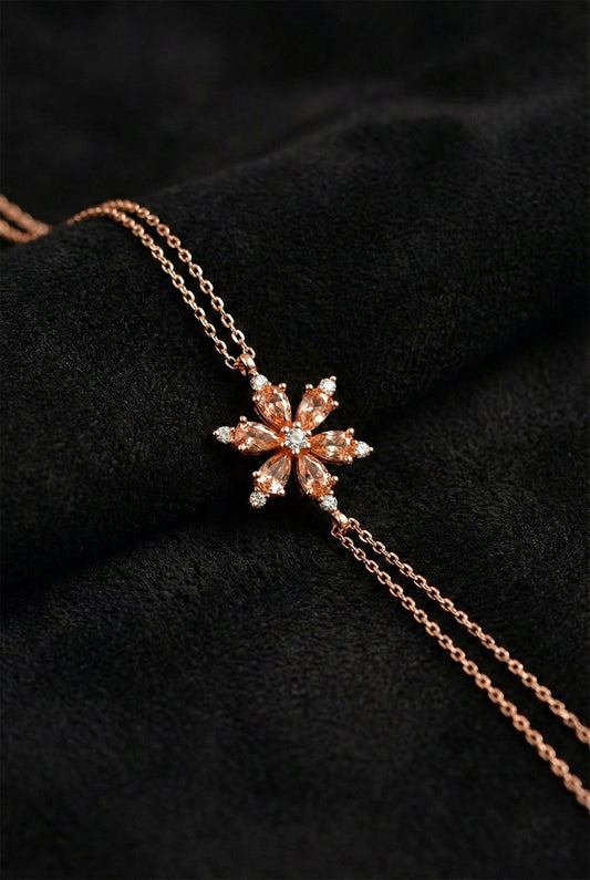 925 Ayar Sitrin Taşlı Rose Lotus Çiçeği Gümüş Bileklik