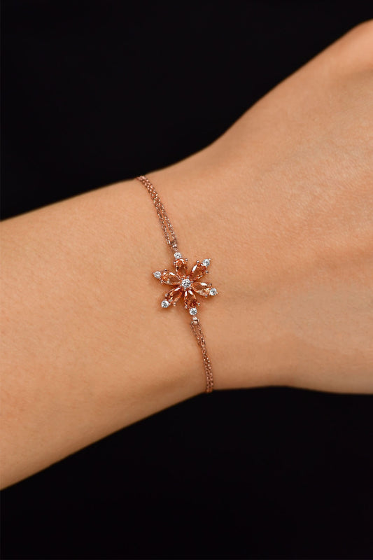 925 Ayar Sitrin Taşlı Rose Lotus Çiçeği Gümüş Bileklik