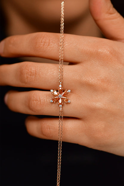 925 Ayar Sitrin Taşlı Rose Lotus Çiçeği Gümüş Bileklik