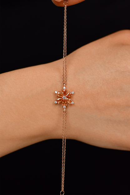 925 Ayar Sitrin Taşlı Rose Lotus Çiçeği Gümüş Bileklik
