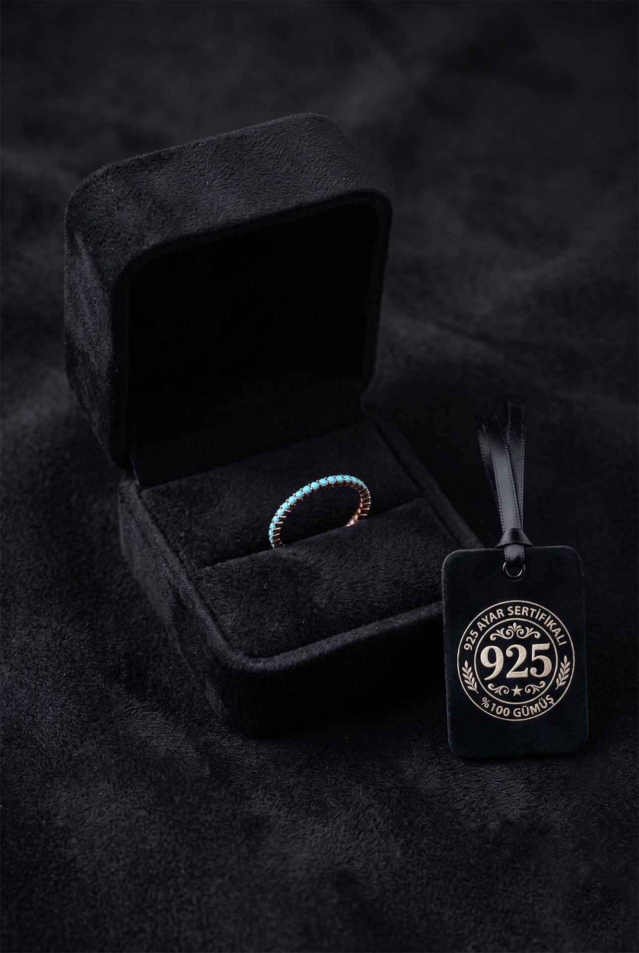 925 Ayar Turkuaz Taşlı Rose Minimal Tamtur Gümüş Yüzük