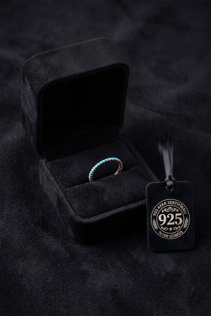 925 Ayar Turkuaz Taşlı Rose Minimal Tamtur Gümüş Yüzük