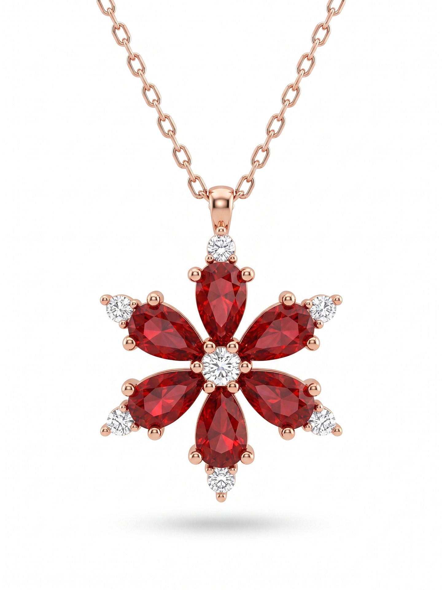 925 Ayar Yakut Taşlı Rose Lotus Çiçeği Gümüş Kolye