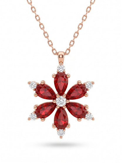 925 Ayar Yakut Taşlı Rose Lotus Çiçeği Gümüş Kolye