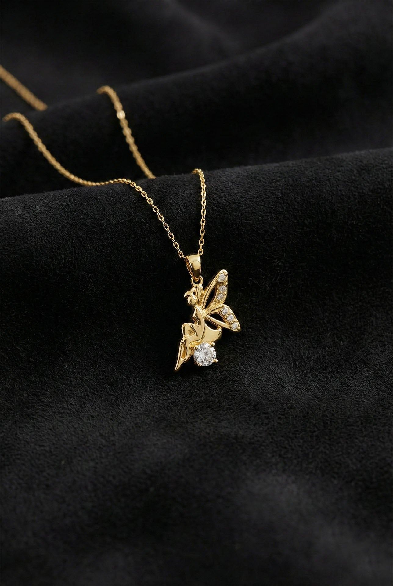 925 Ayar Zirkon Taşlı Gold Aşk Perisi Gümüş Kolye