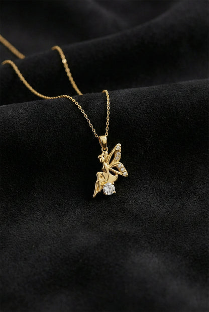 925 Ayar Zirkon Taşlı Gold Aşk Perisi Gümüş Kolye