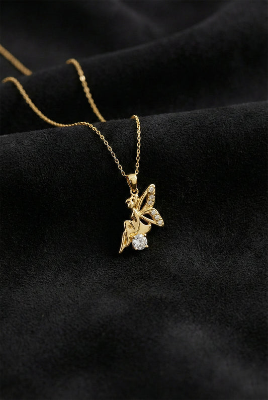 925 Ayar Zirkon Taşlı Gold Aşk Perisi Gümüş Kolye