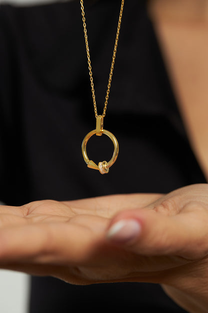 925 Ayar Zirkon Taşlı Gold Cartier Model Çivi Gümüş Kolye