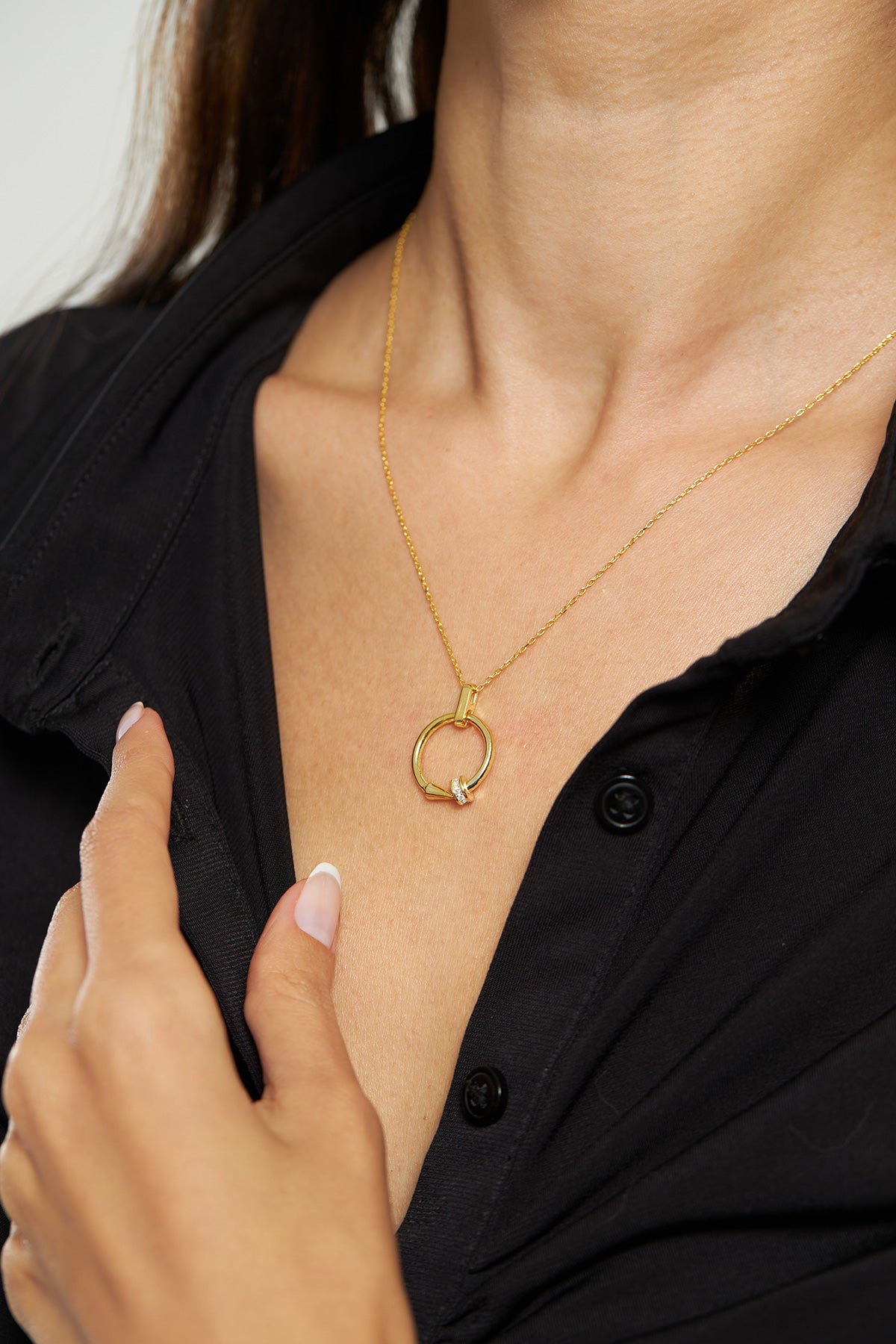 925 Ayar Zirkon Taşlı Gold Cartier Model Çivi Gümüş Kolye