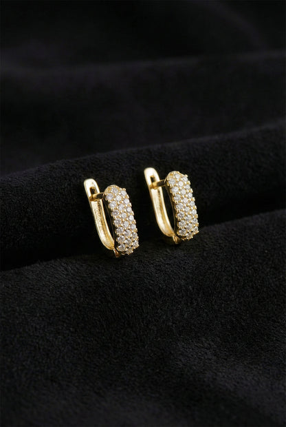 925 Ayar Zirkon Taşlı Gold J Klips Minimal Gümüş Küpe