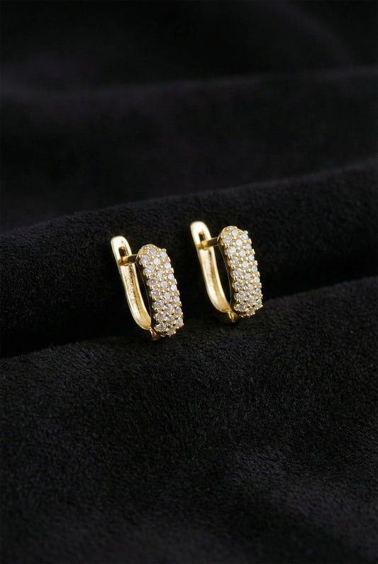 925 Ayar Zirkon Taşlı Gold J Klips Minimal Gümüş Küpe