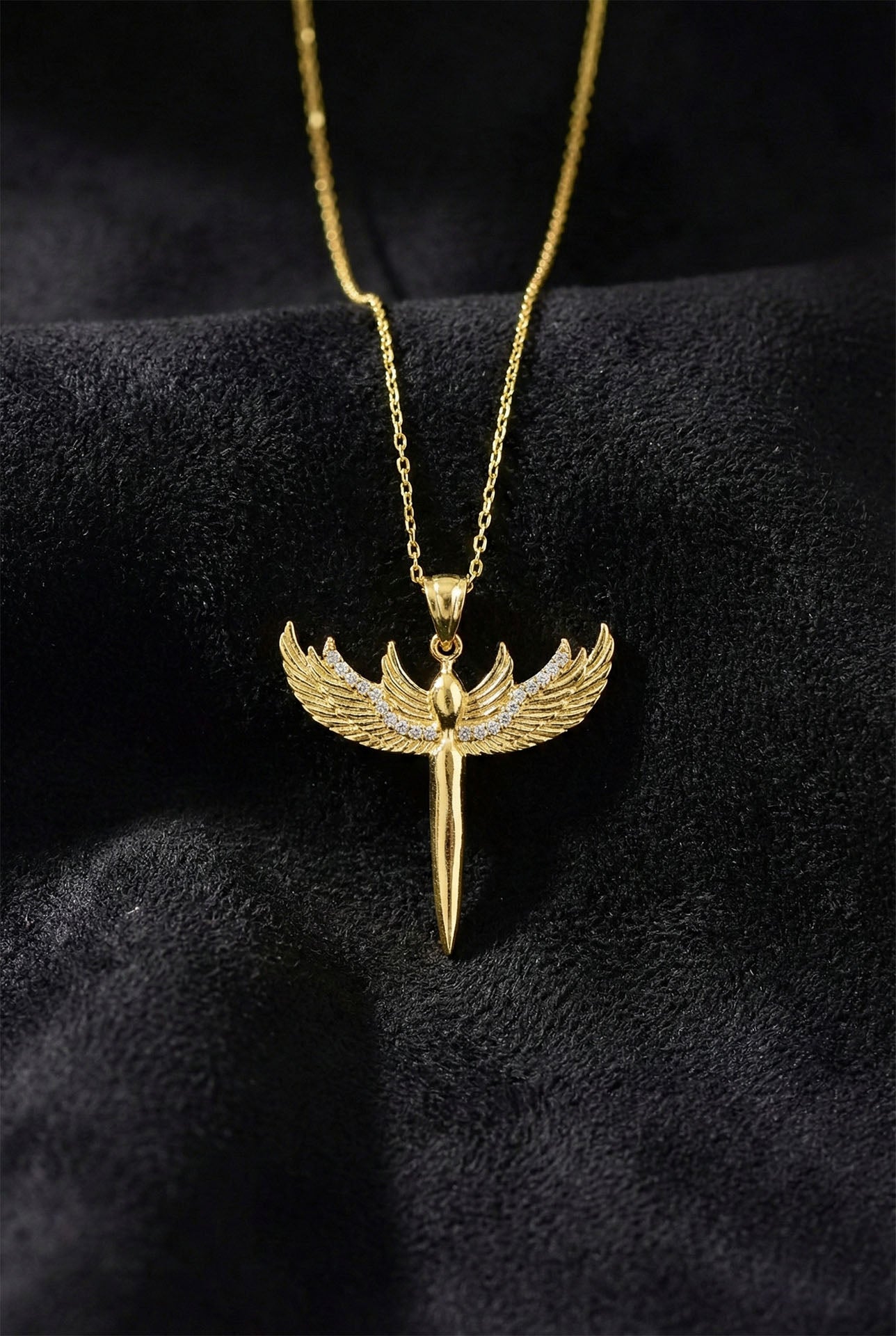 925 Ayar Zirkon Taşlı Gold Mikail Kılıcı Gümüş Kolye