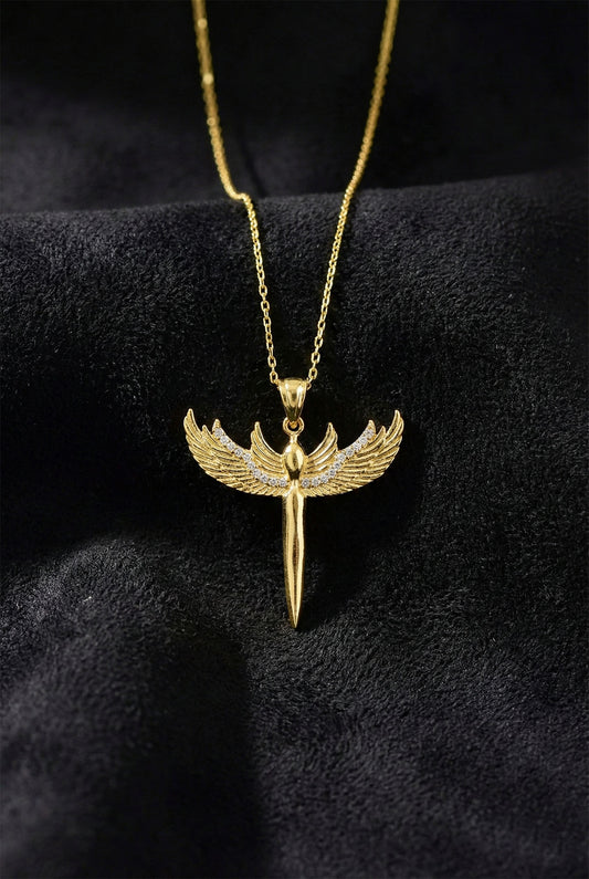 925 Ayar Zirkon Taşlı Gold Mikail Kılıcı Gümüş Kolye