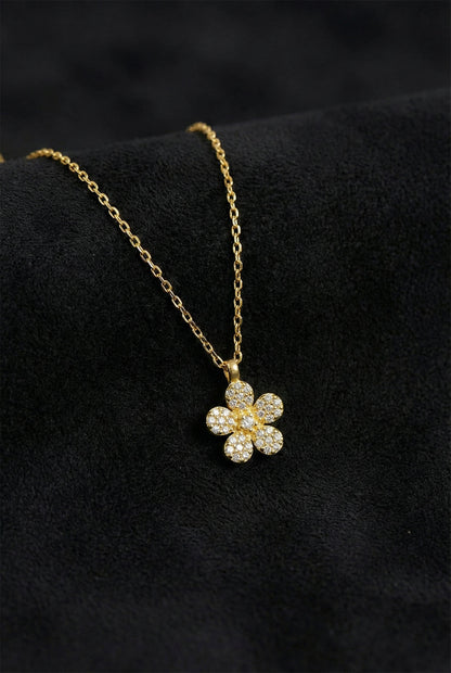 925 Ayar Zirkon Taşlı Gold Minimal Papatya Gümüş Kolye
