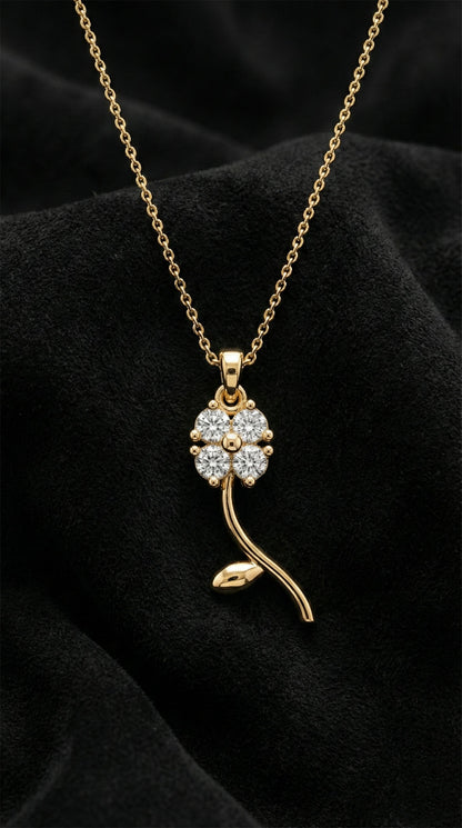 925 Ayar Zirkon Taşlı Gold Minimal Yonca Gümüş Kolye