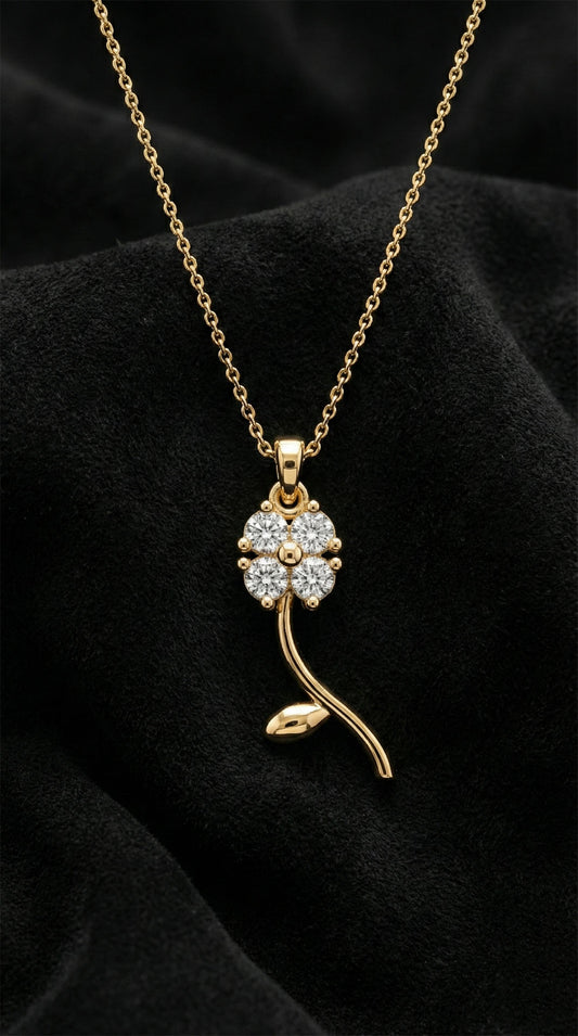 925 Ayar Zirkon Taşlı Gold Minimal Yonca Gümüş Kolye