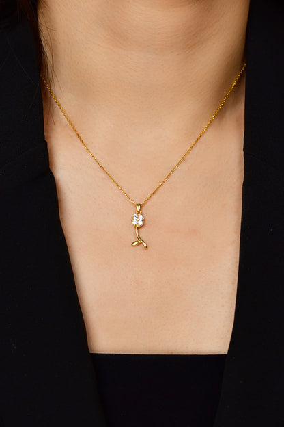 925 Ayar Zirkon Taşlı Gold Minimal Yonca Gümüş Kolye