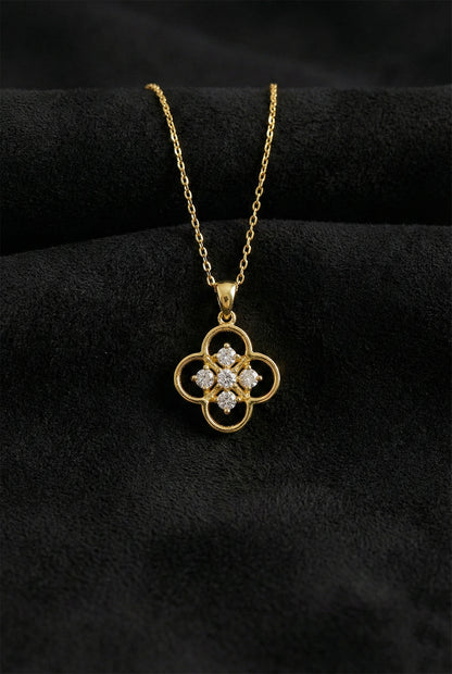 925 Ayar Zirkon Taşlı Gold One Cleef Gümüş Kolye