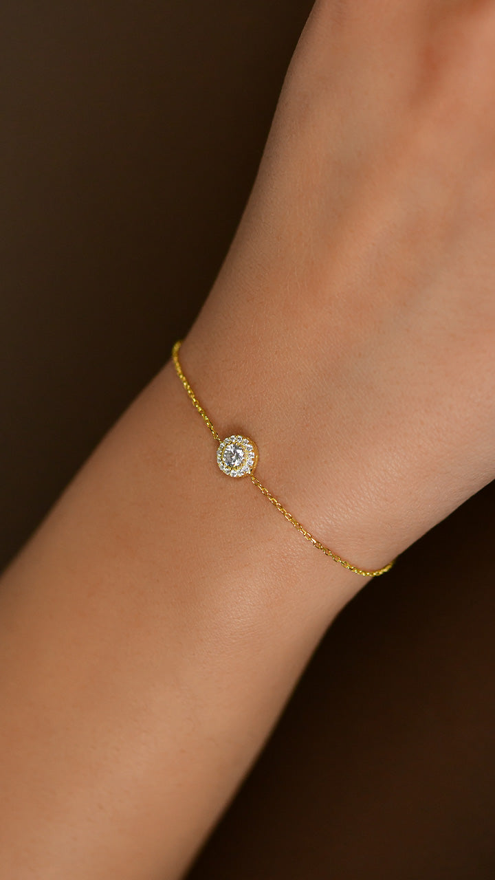 925 Ayar Zirkon Taşlı Gold Tektaş Anturaj Minimal Gümüş Bileklik
