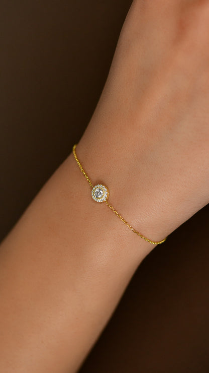 925 Ayar Zirkon Taşlı Gold Tektaş Anturaj Minimal Gümüş Bileklik