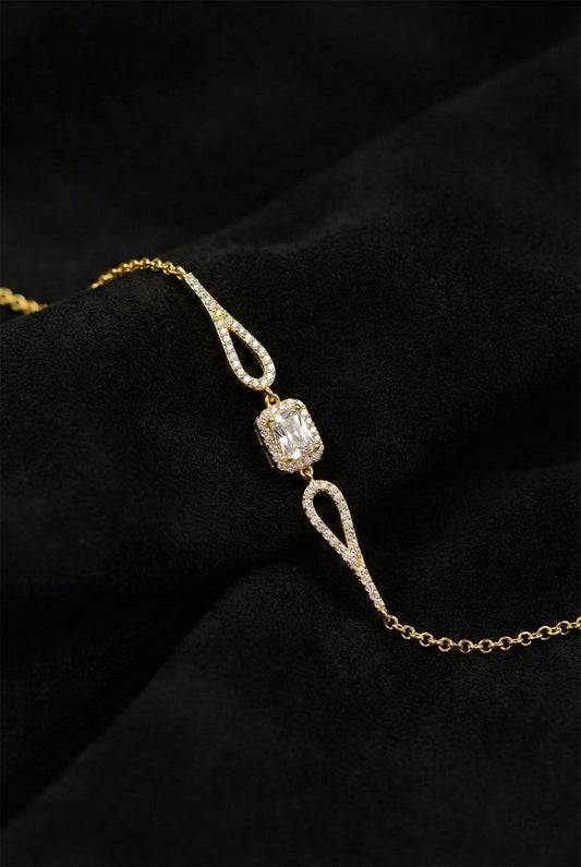 925 Ayar Zirkon Taşlı Gold Tektaş Baget Gümüş Bileklik