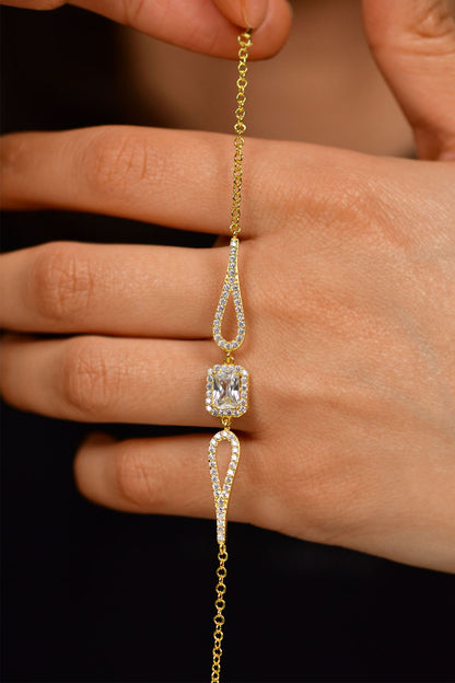 925 Ayar Zirkon Taşlı Gold Tektaş Baget Gümüş Bileklik