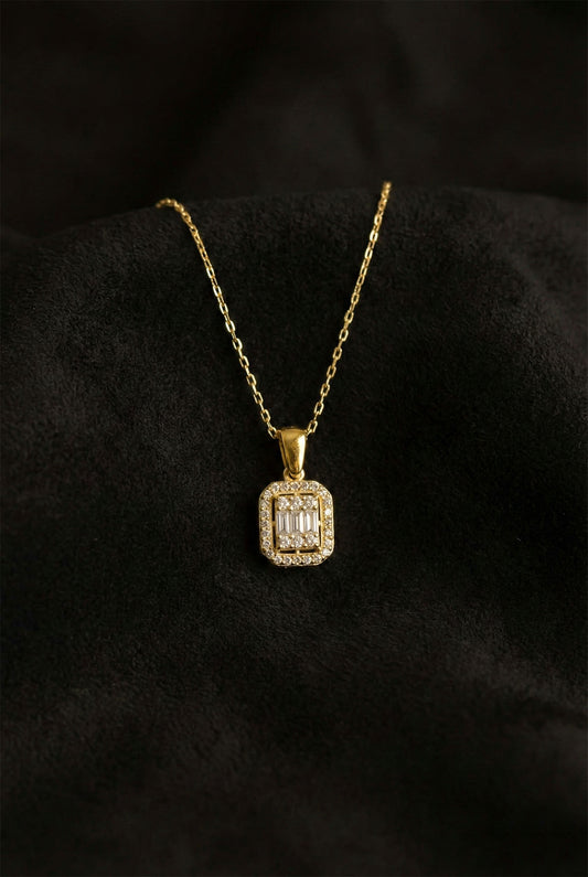 925 Ayar Zirkon Taşlı Gold Üç Sıra Baget Gümüş Kolye