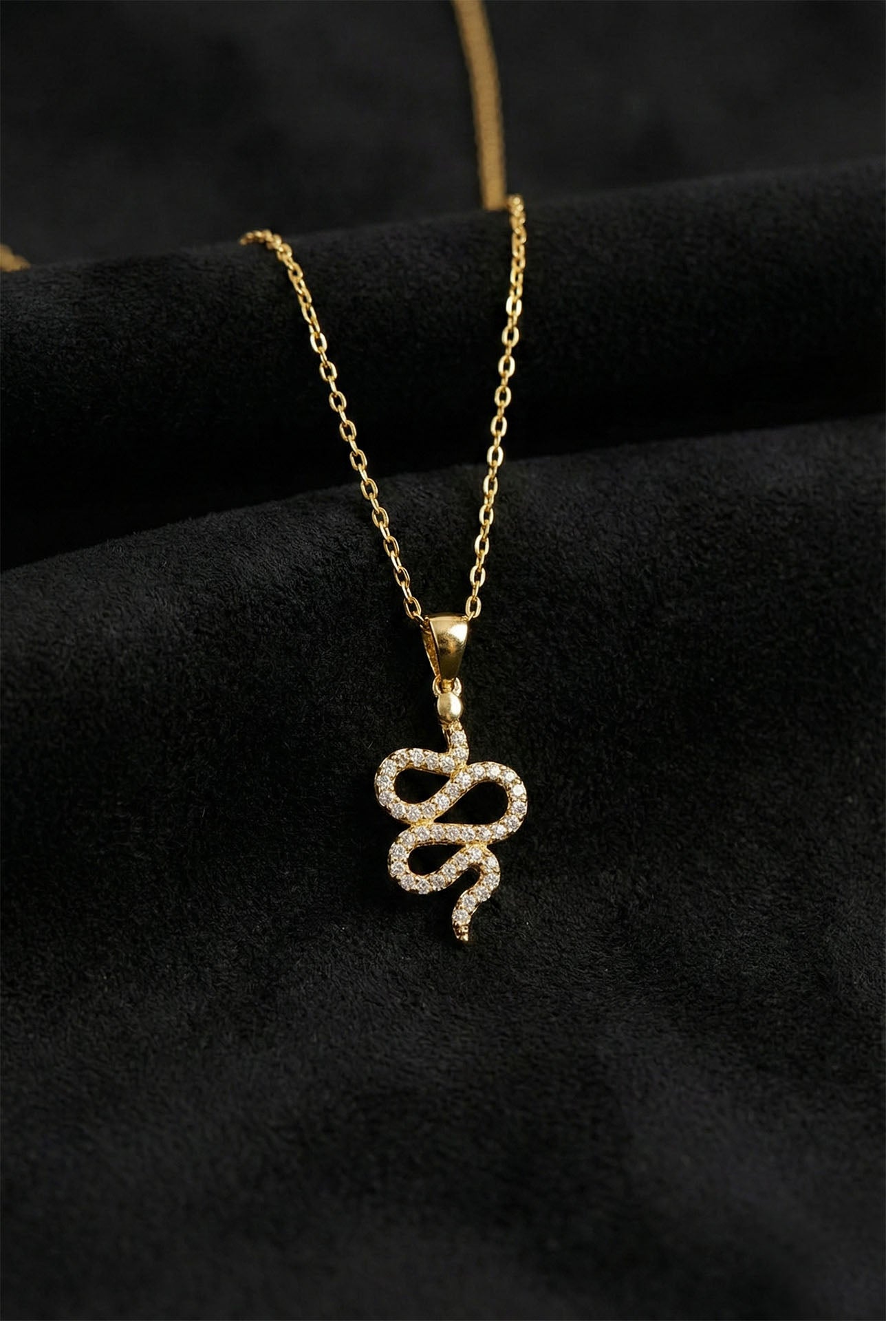 925 Ayar Zirkon Taşlı Gold Yılan Gümüş Kolye