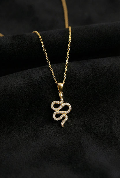 925 Ayar Zirkon Taşlı Gold Yılan Gümüş Kolye