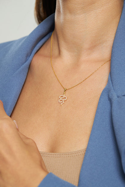 925 Ayar Zirkon Taşlı Gold Yılan Gümüş Kolye