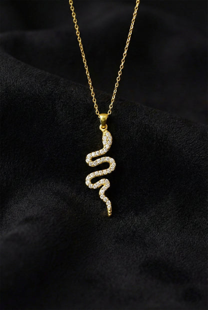 925 Ayar Zirkon Taşlı Gold Yılan Gümüş Kolye
