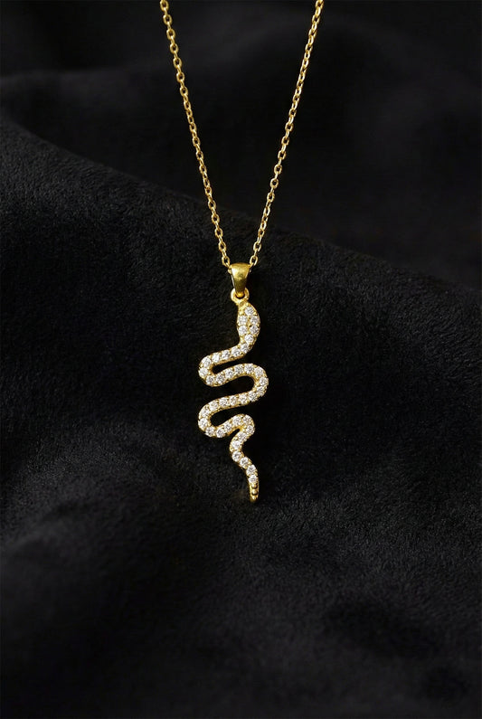 925 Ayar Zirkon Taşlı Gold Yılan Gümüş Kolye