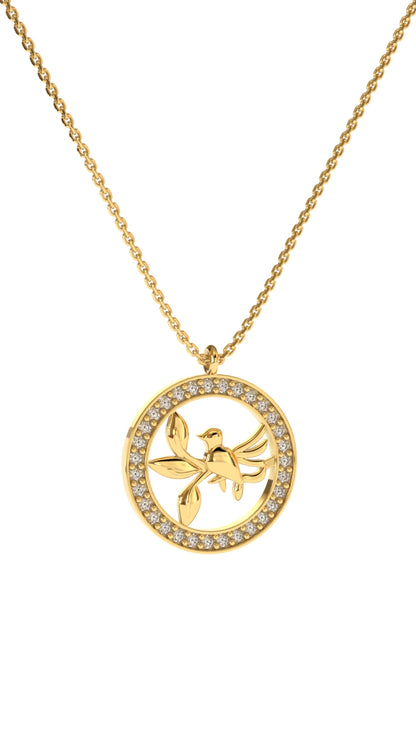925 Ayar Zirkon Taşlı Gold Yuvarlak Kuş Yuvası Gümüş Kolye