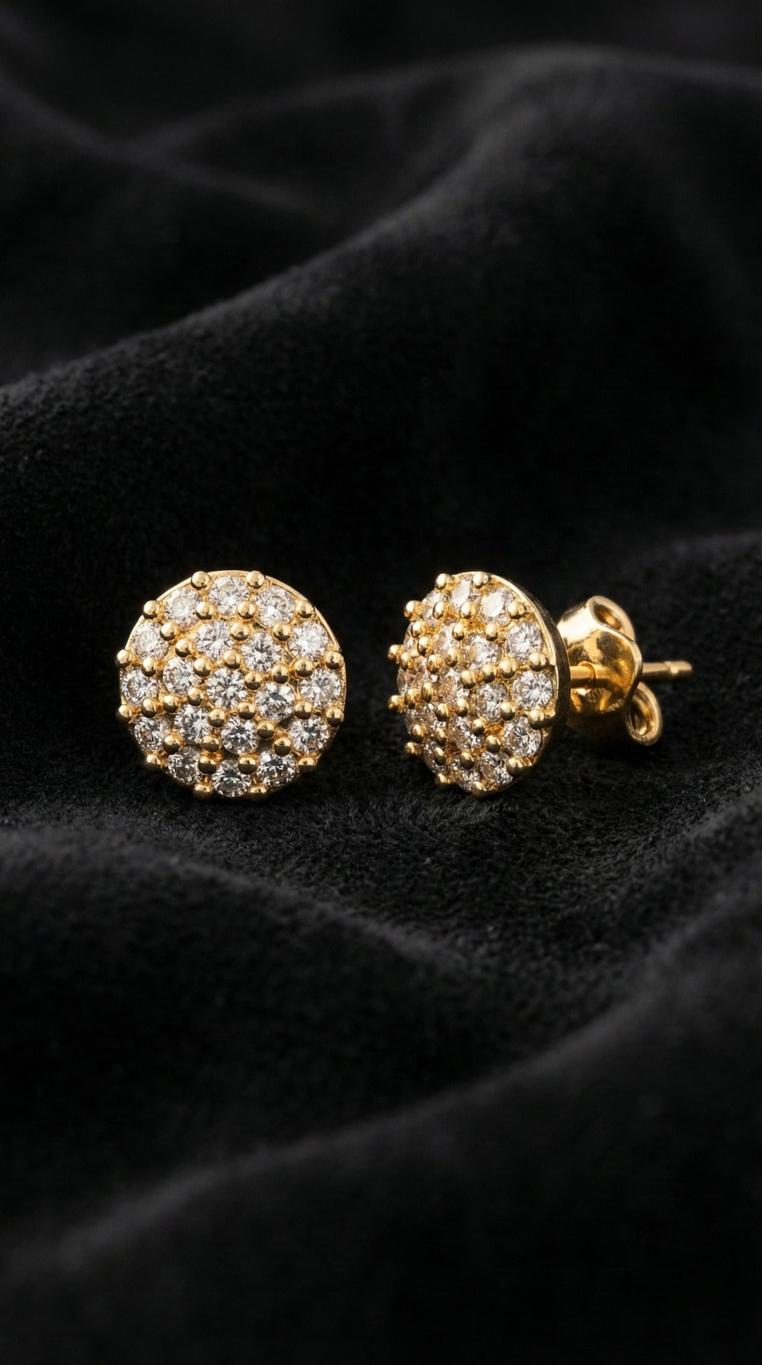 925 Ayar Zirkon Taşlı Gold Yuvarlak Minimal Çivili Gümüş Küpe
