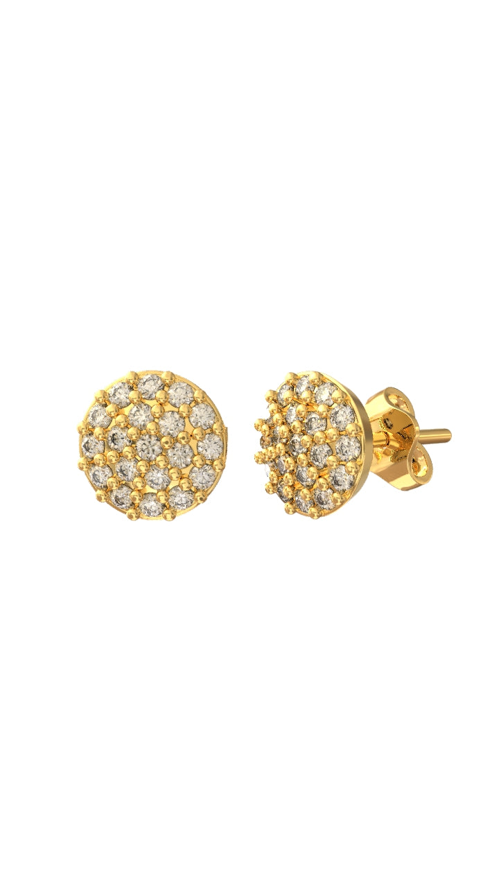 925 Ayar Zirkon Taşlı Gold Yuvarlak Minimal Çivili Gümüş Küpe