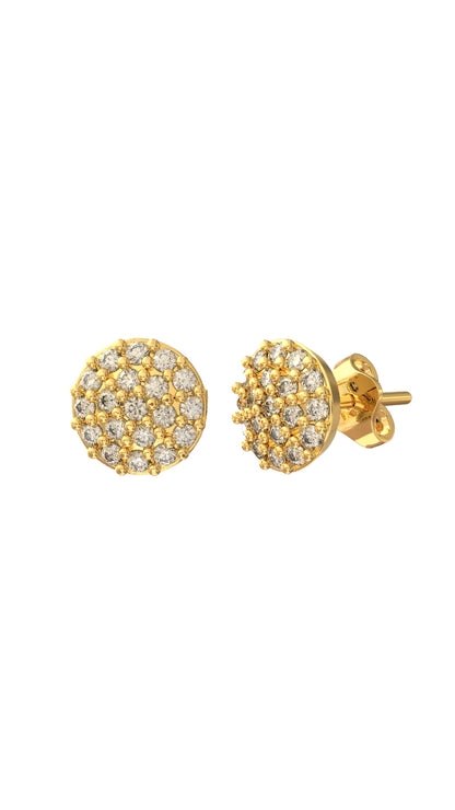 925 Ayar Zirkon Taşlı Gold Yuvarlak Minimal Çivili Gümüş Küpe